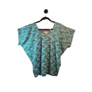 KIM & CAMI - NWOT Green White Stripped Short Sleeve Top X Boat Neck Textured Tee